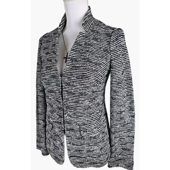 Talbots ~Woman Size 2~ Black/White Striped Cotton Blend Jacket Blazer Unlined. - Picture 1 of 9